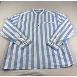 Rail Riders‎ Shirt Mens XL Blue Striped 1/4 Button Up Band Collar Long Sleeve